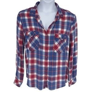 Billy T Plaid Button up Shirt Lace-Up Back Red Blue Checkered Women's XL Western